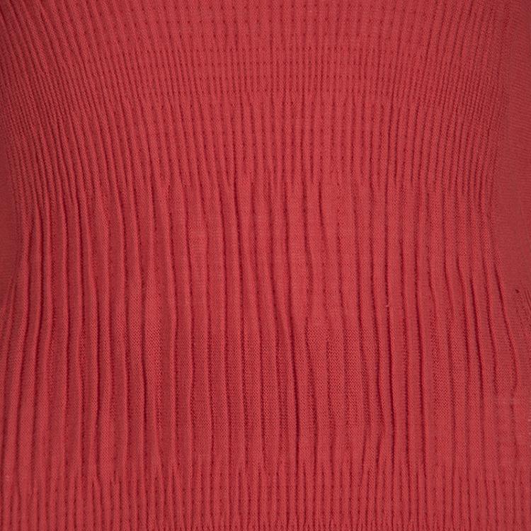 Pre Owned Sonia Rykiel Red Knit Waist Tie Detail Long Sleeve Midi Dress S