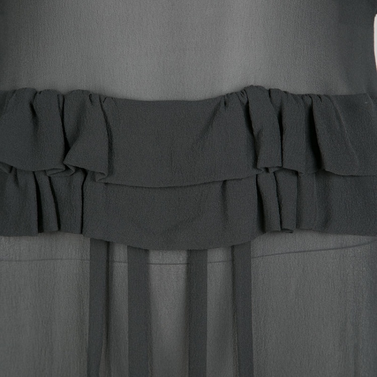 Pre Owned Sonia Rykiel Grey Silk Georgette Ruffle Detail Sheer Midi Dress S
