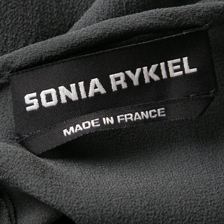 Pre Owned Sonia Rykiel Grey Silk Georgette Ruffle Detail Sheer Midi Dress S