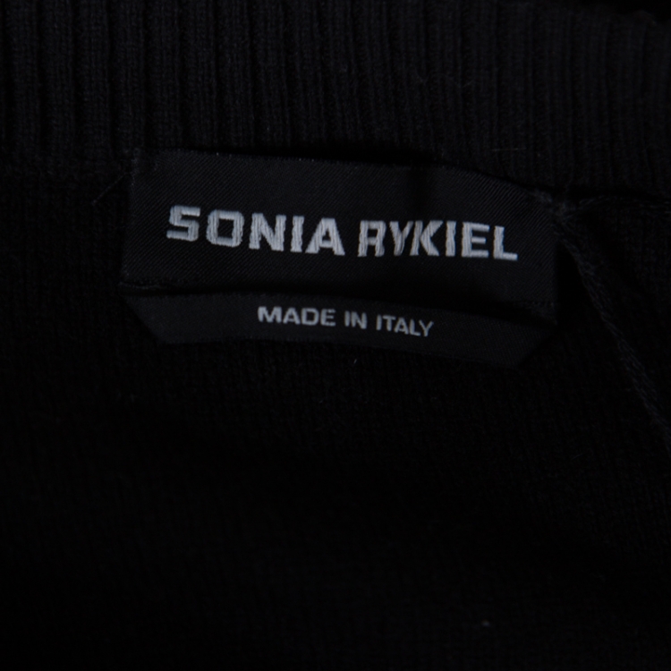Pre Owned Sonia Rykiel Monochrome Diamond Pattern Wool Embellished Crew Neck Sweater L