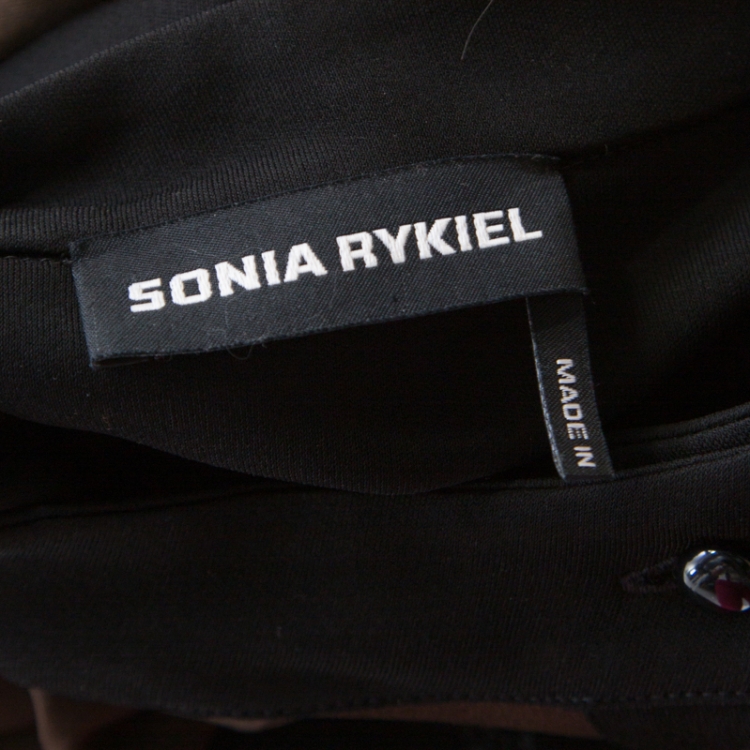 Pre Owned Sonia Rykiel Brown Contrast Trim Detail Long Sleeve Dress M