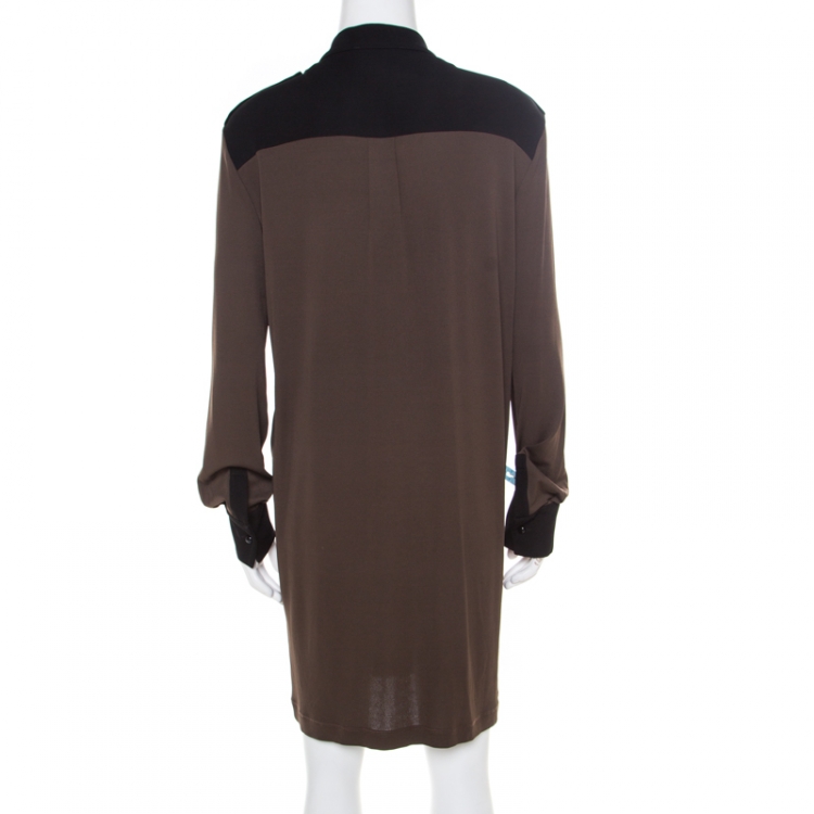 Pre Owned Sonia Rykiel Brown Contrast Trim Detail Long Sleeve Dress M