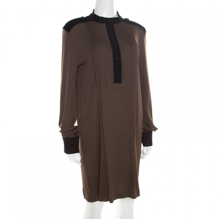 Pre Owned Sonia Rykiel Brown Contrast Trim Detail Long Sleeve Dress M