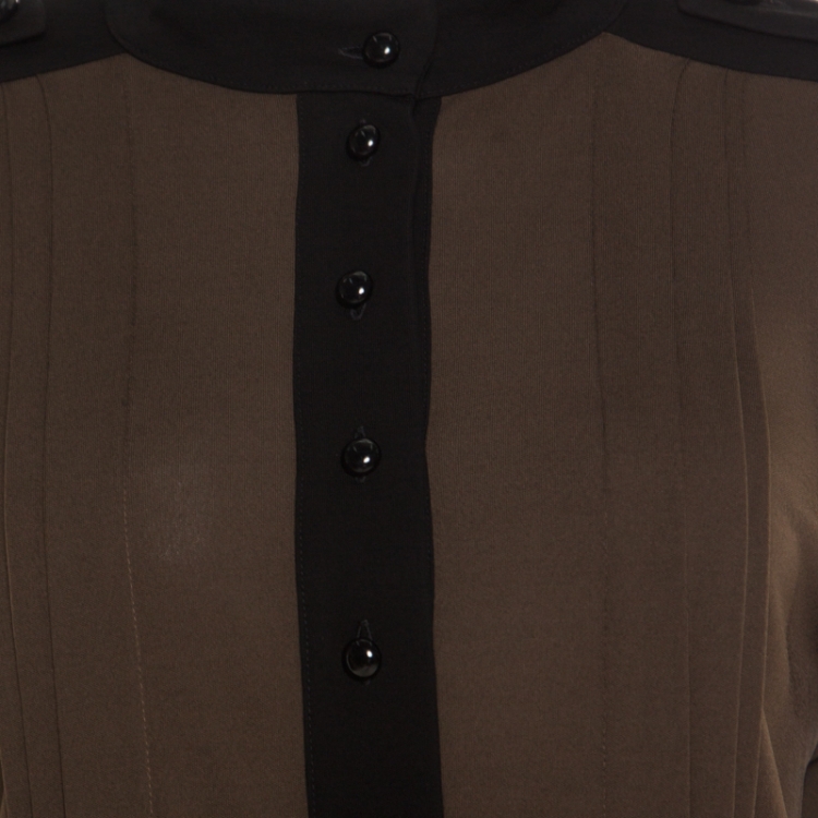 Pre Owned Sonia Rykiel Brown Contrast Trim Detail Long Sleeve Dress M