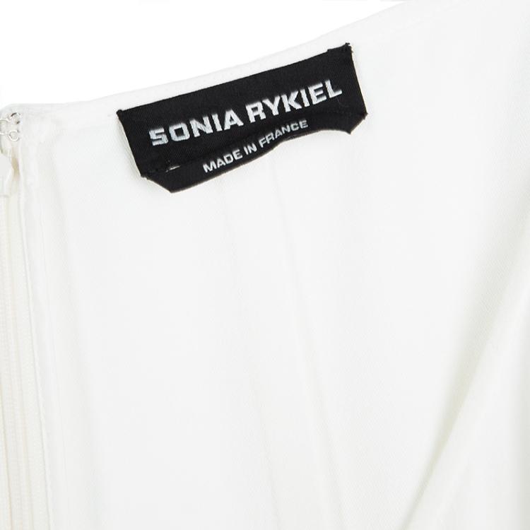 Pre Owned Sonia Rykiel Off White Pleated Tie Detail Short Sleeve Dress M