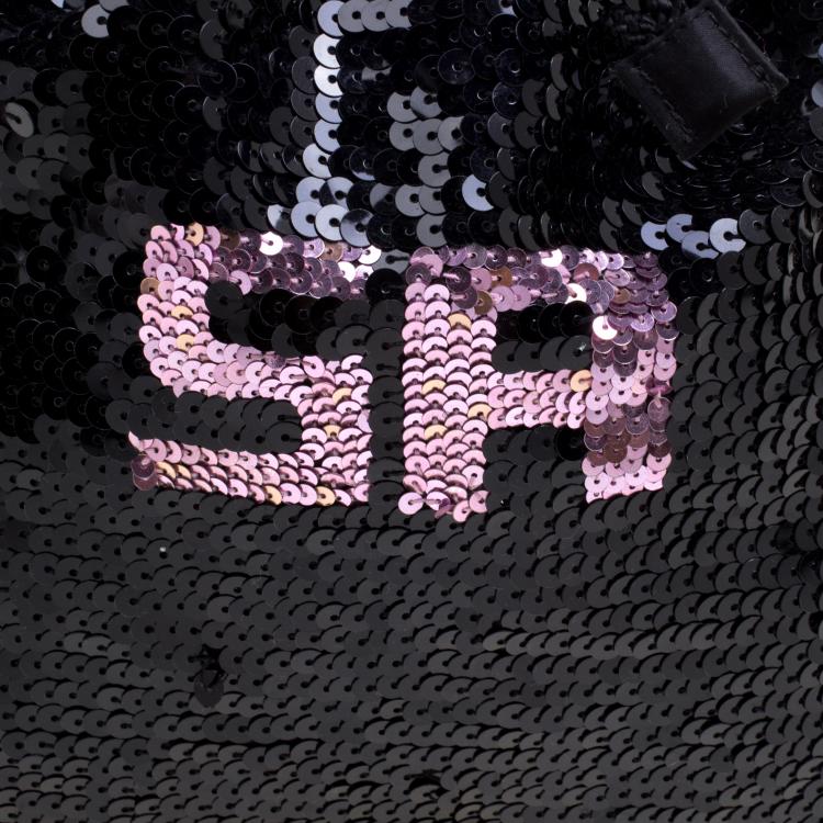 Pre Owned Sonia Rykiel Black Sequins Drawstring Bag