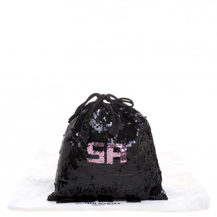 Pre Owned Sonia Rykiel Black Sequins Drawstring Bag