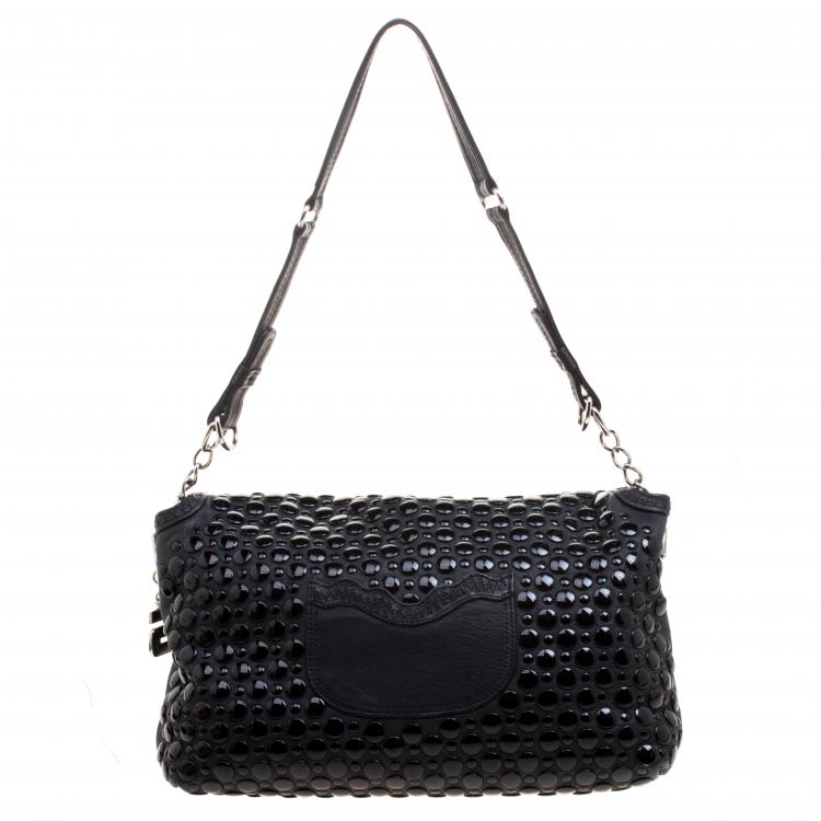 Pre Owned Sonia Rykiel Black Leather Studded Shoulder Bag