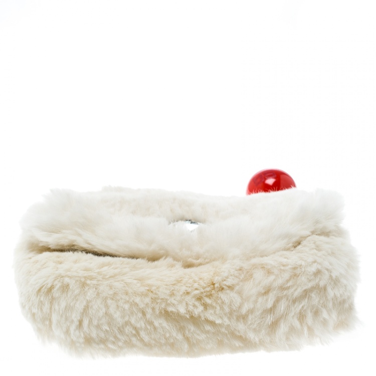 مملوكة مسبقًا Sonia Rykiel Cream Rabbit Fur Crystal Embellished Clutch 