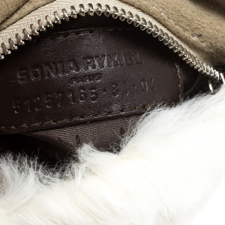 مملوكة مسبقًا Sonia Rykiel Cream Rabbit Fur Crystal Embellished Clutch 