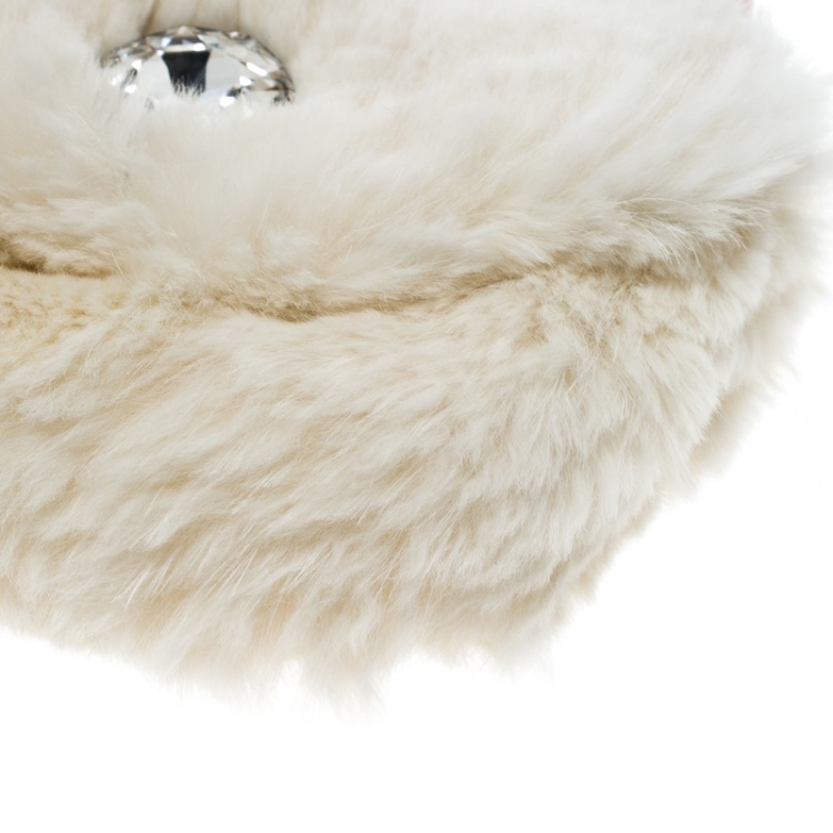 مملوكة مسبقًا Sonia Rykiel Cream Rabbit Fur Crystal Embellished Clutch 