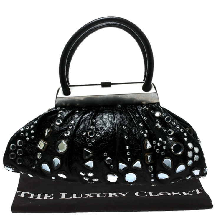 Pre Owned Sonia Rykiel Black Leather Studded Kisslock Frame Bag