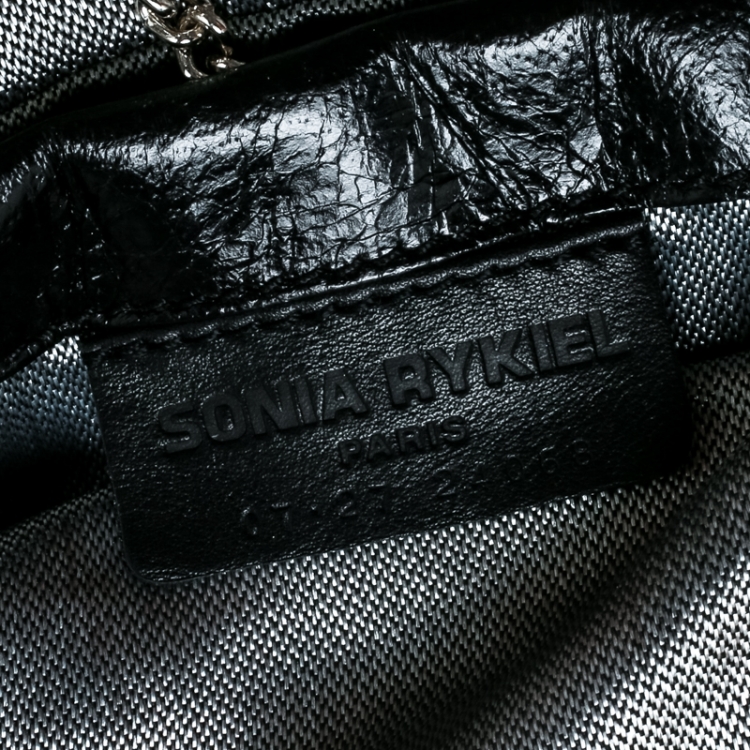 Pre Owned Sonia Rykiel Black Leather Studded Kisslock Frame Bag