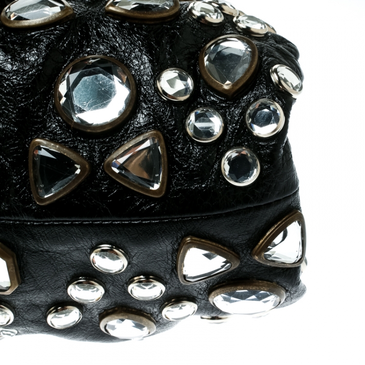 Pre Owned Sonia Rykiel Black Leather Studded Kisslock Frame Bag