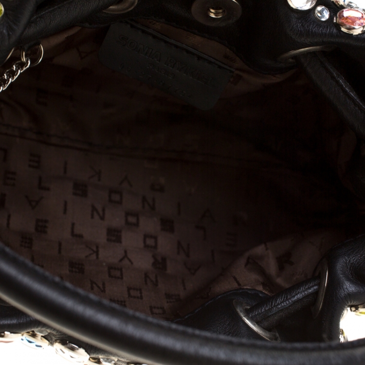 مملوكة مسبقًا Sonia Rykiel Black Leather Colorful Crystal Embellished Shoulder Bag 