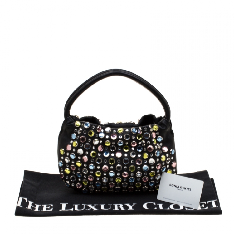 مملوكة مسبقًا Sonia Rykiel Black Leather Colorful Crystal Embellished Shoulder Bag 