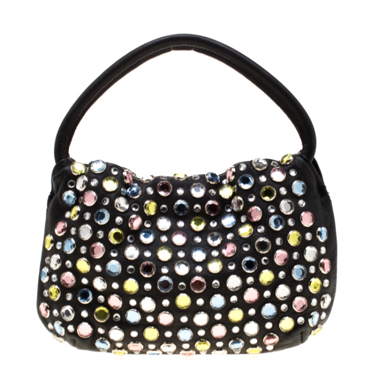 مملوكة مسبقًا Sonia Rykiel Black Leather Colorful Crystal Embellished Shoulder Bag 