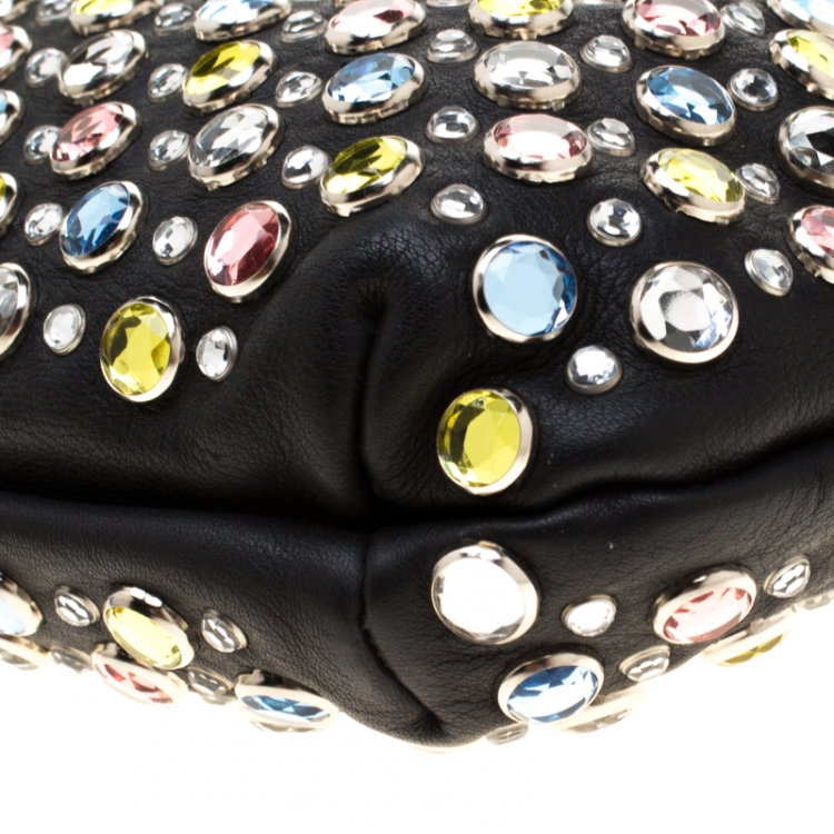 مملوكة مسبقًا Sonia Rykiel Black Leather Colorful Crystal Embellished Shoulder Bag 