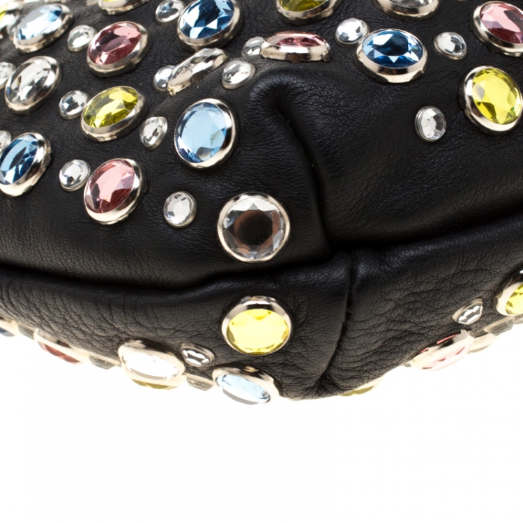 مملوكة مسبقًا Sonia Rykiel Black Leather Colorful Crystal Embellished Shoulder Bag 