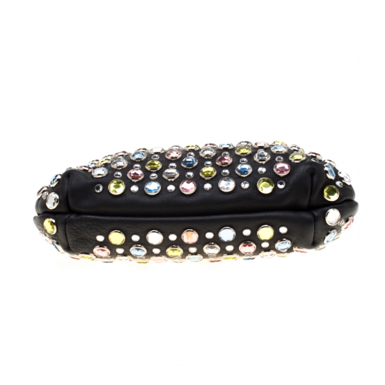 مملوكة مسبقًا Sonia Rykiel Black Leather Colorful Crystal Embellished Shoulder Bag 
