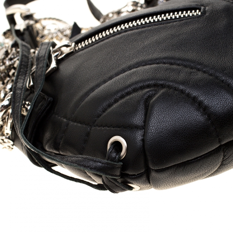 Pre Owned Sonia Rykiel Black Leather Multichain Embellished Small Shoulder Bag