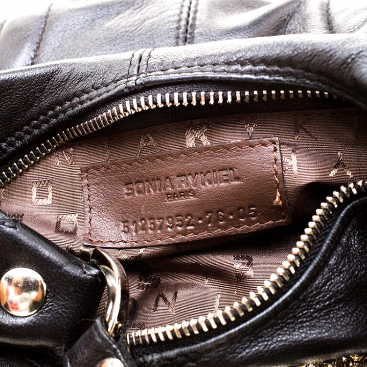Pre Owned Sonia Rykiel Black Leather Multichain Embellished Small Shoulder Bag