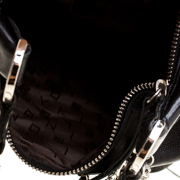 Pre Owned Sonia Rykiel Black Leather Multichain Embellished Small Shoulder Bag