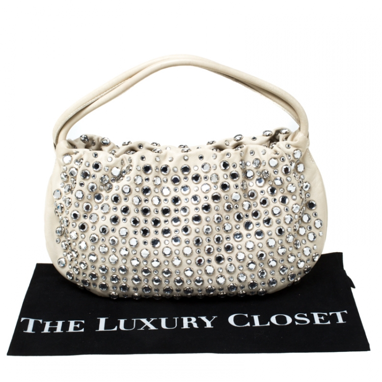 Pre Owned Sonia Rykiel White Crystal Embellished Leather Domino Shoulder Bag