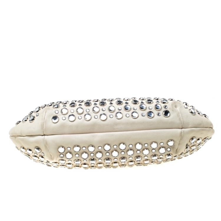 Pre Owned Sonia Rykiel White Crystal Embellished Leather Domino Shoulder Bag