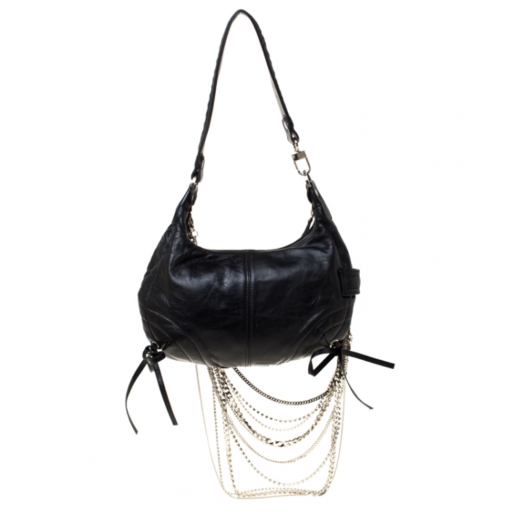 Pre Owned Sonia Rykiel Black Leather Multichain Embellished Small Shoulder Bag  