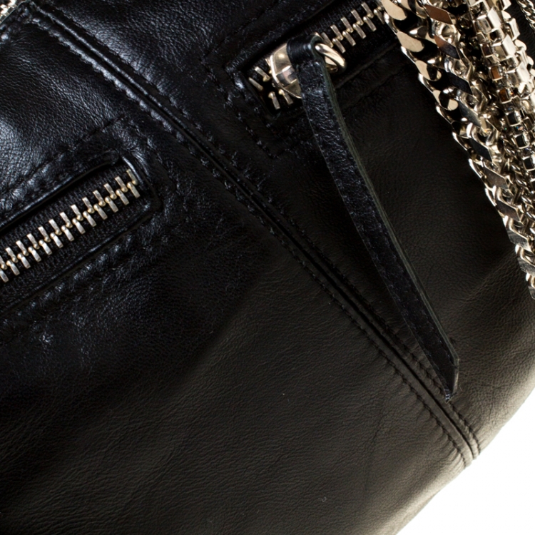 Pre Owned Sonia Rykiel Black Leather Multichain Embellished Small Shoulder Bag  