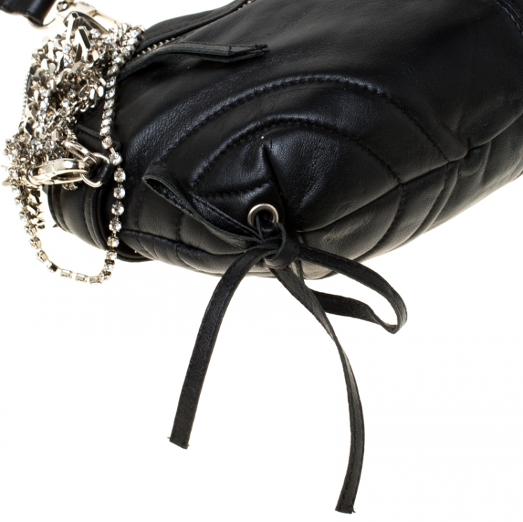 Pre Owned Sonia Rykiel Black Leather Multichain Embellished Small Shoulder Bag  