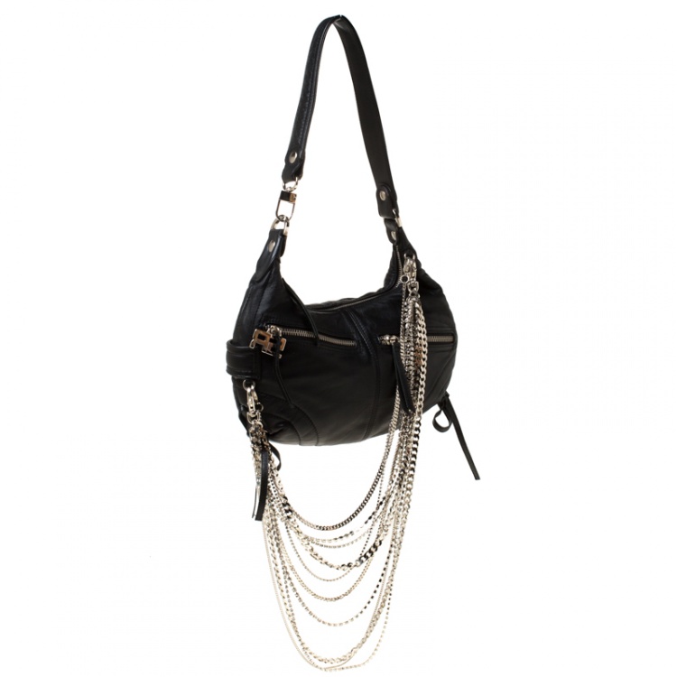 Pre Owned Sonia Rykiel Black Leather Multichain Embellished Small Shoulder Bag  