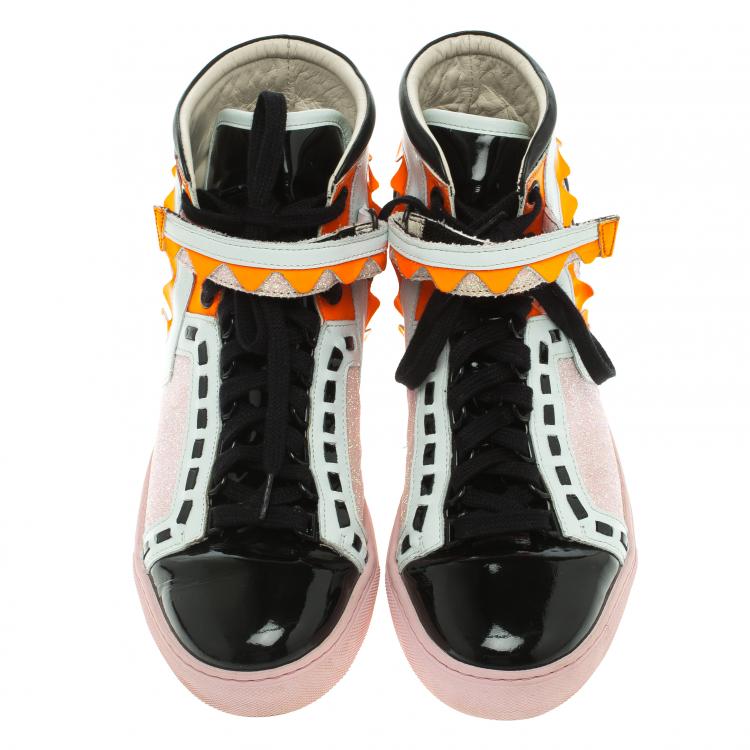 Pre Owned Sophia Webster Multicolor Leather and Glitter Riko High Top Sneakers Size 41