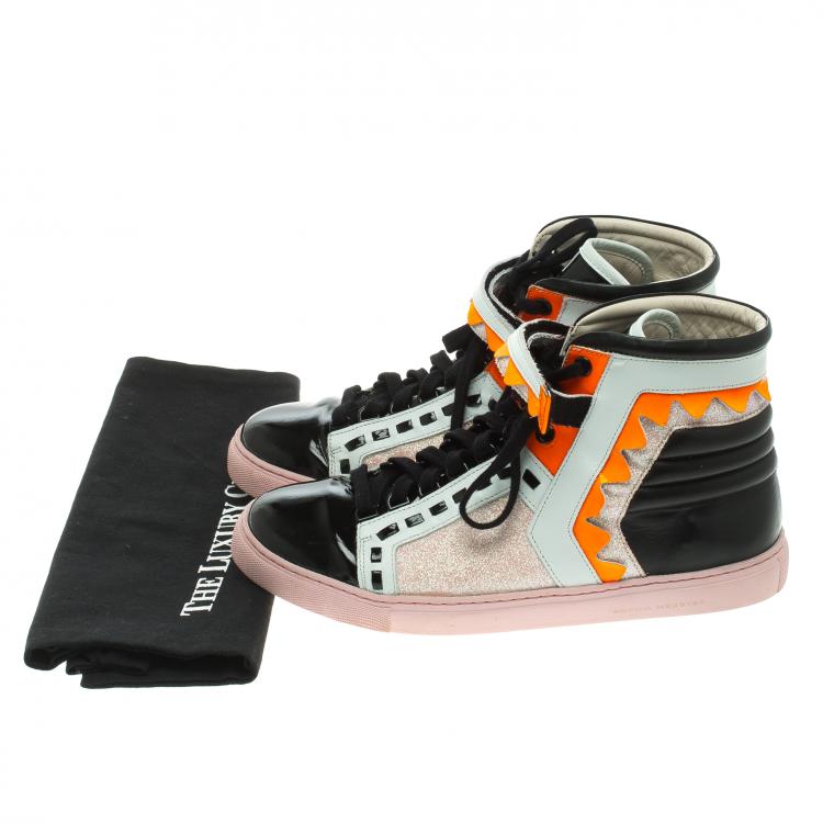 Pre Owned Sophia Webster Multicolor Leather and Glitter Riko High Top Sneakers Size 41