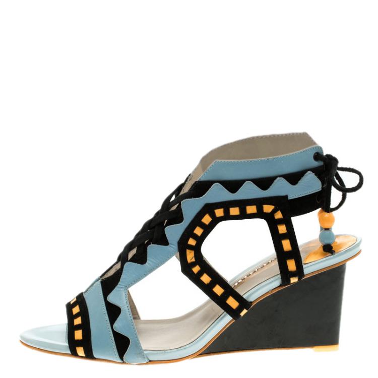 Pre Owned Sophia Webster Multicolor Leather And Suede Raya Wedge Sandals Size 40.5