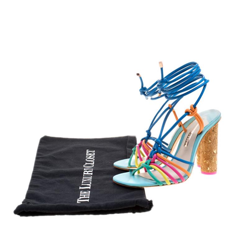 Pre Owned Sophia Webster Multicolor Leather Cord Copacabana Cork Heel Ankle Wrap Sandals Size 37