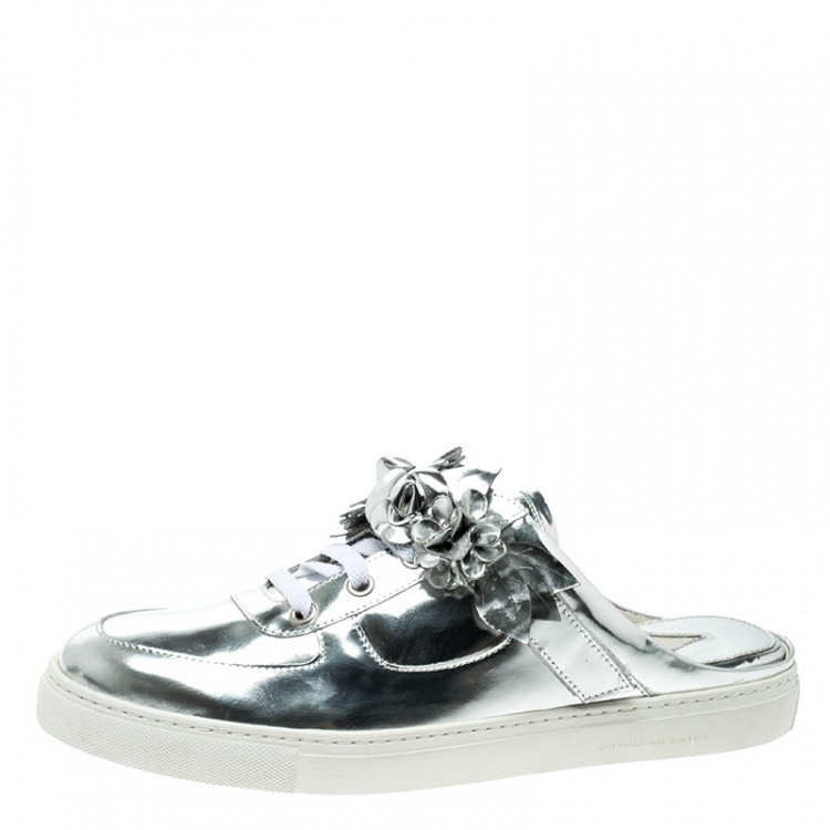 Pre Owned Sophia Webster Metallic Silver Leather Lilico Jessie Sneaker Mules Size 41