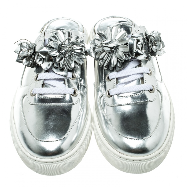 Pre Owned Sophia Webster Metallic Silver Leather Lilico Jessie Sneaker Mules Size 41