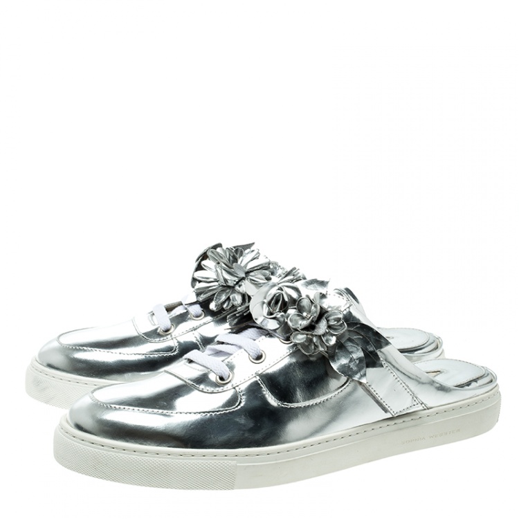 Pre Owned Sophia Webster Metallic Silver Leather Lilico Jessie Sneaker Mules Size 41