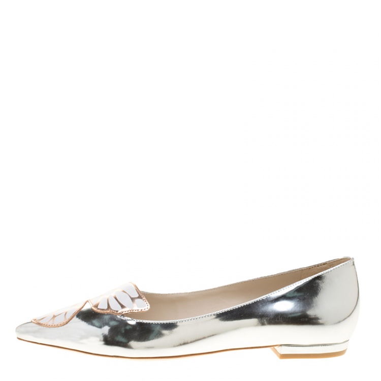 Pre Owned Sophia Webster Metallic Leather Bibi Butterfly Pointed Toe Ballet Flats Size 37