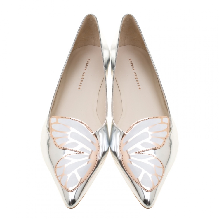 Pre Owned Sophia Webster Metallic Leather Bibi Butterfly Pointed Toe Ballet Flats Size 37