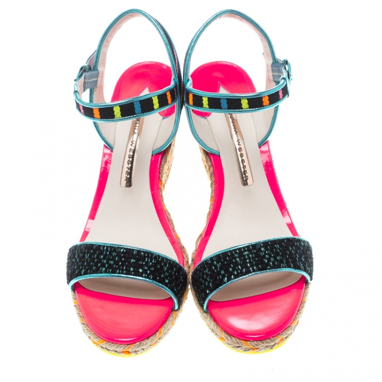 Pre Owned Sophia Webster Multicolor Stripe Canvas Lucita Espadrille Wedge Sandals Size 38.5