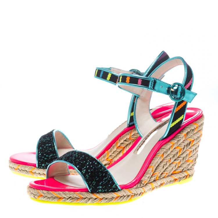Pre Owned Sophia Webster Multicolor Stripe Canvas Lucita Espadrille Wedge Sandals Size 38.5