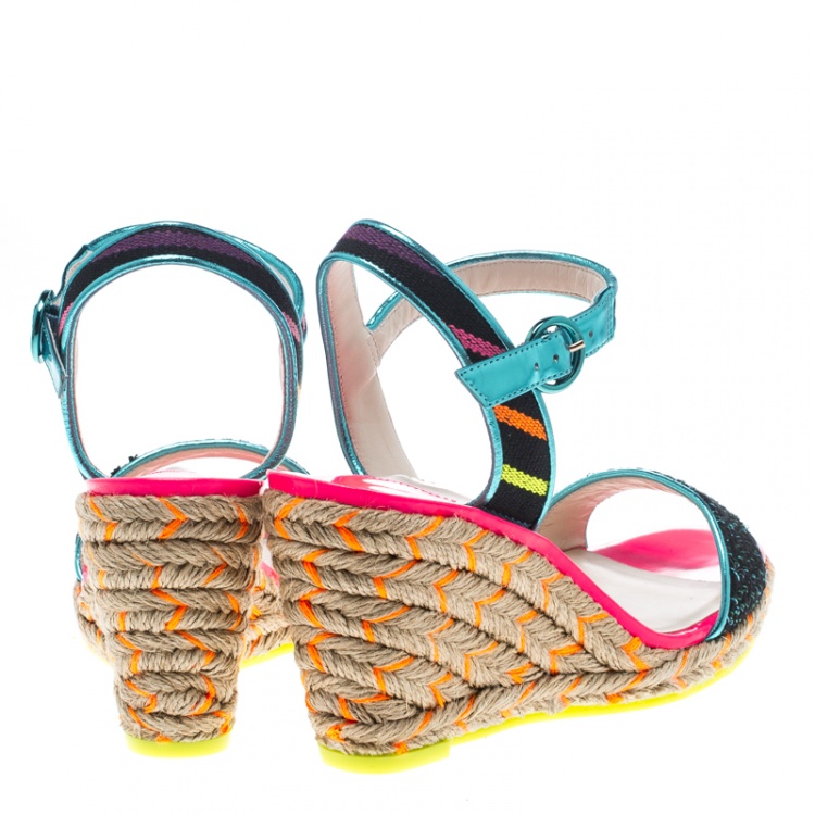 Pre Owned Sophia Webster Multicolor Stripe Canvas Lucita Espadrille Wedge Sandals Size 38.5