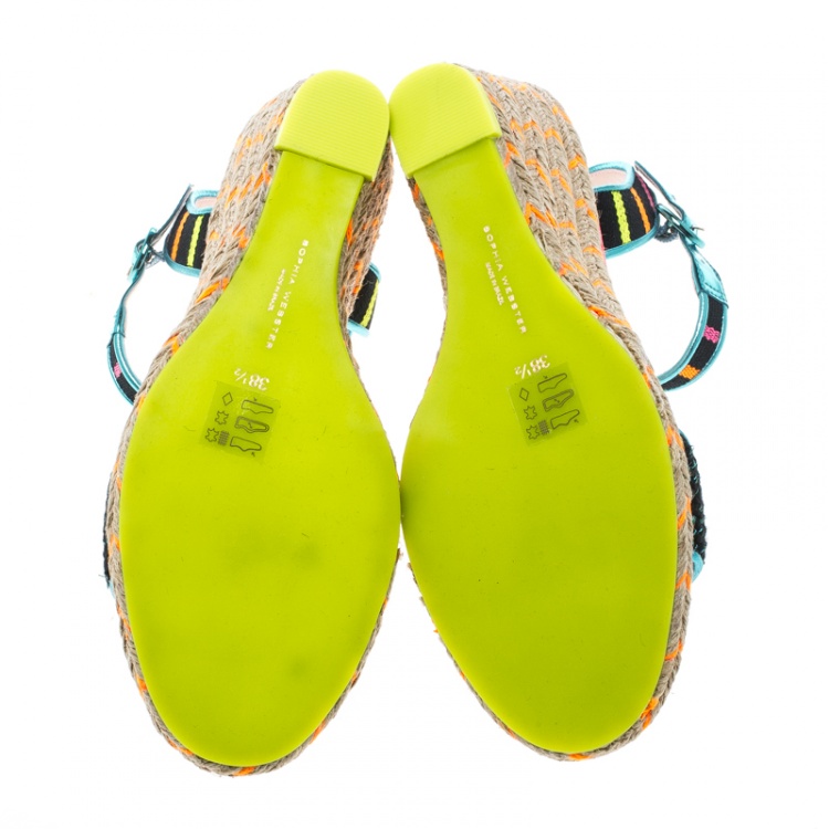 Pre Owned Sophia Webster Multicolor Stripe Canvas Lucita Espadrille Wedge Sandals Size 38.5