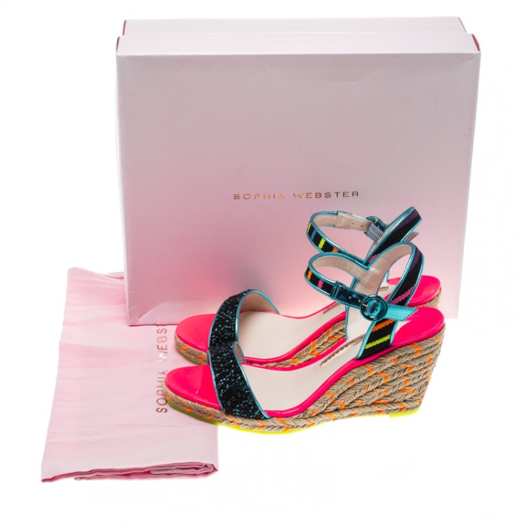 Pre Owned Sophia Webster Multicolor Stripe Canvas Lucita Espadrille Wedge Sandals Size 38.5