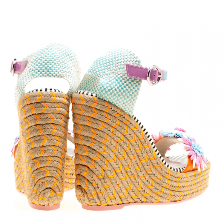Pre Owned Sophia Webster Multicolor Leather Lucita Flower Embellished Espadrille Wedge Sandals Size 39