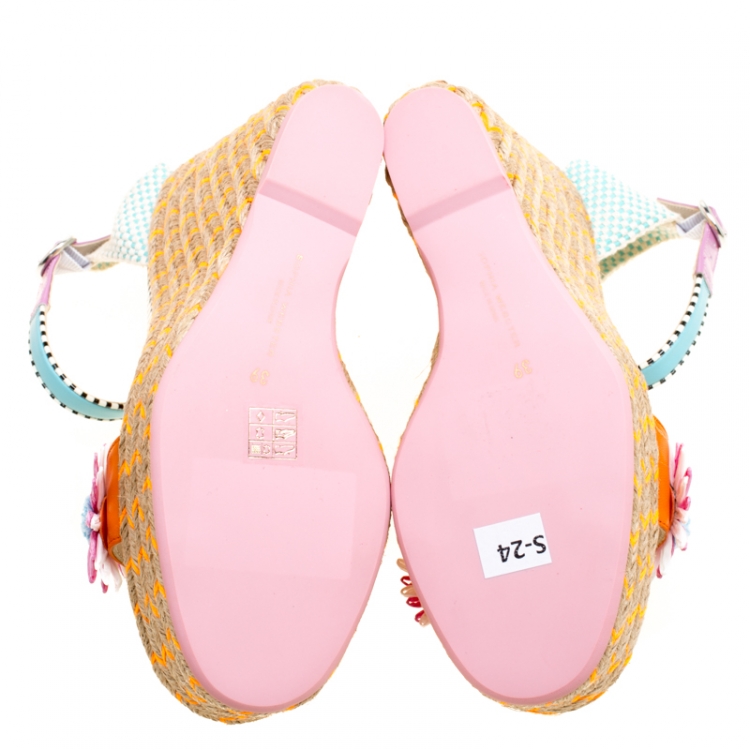 Pre Owned Sophia Webster Multicolor Leather Lucita Flower Embellished Espadrille Wedge Sandals Size 39