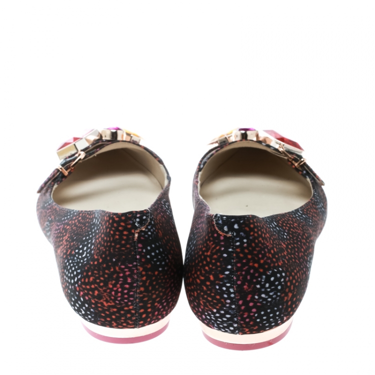 Pre Owned Sophia Webster Multicolor Satin Jewel Embellished Piper Gem Pointed Toe Flats Size 38